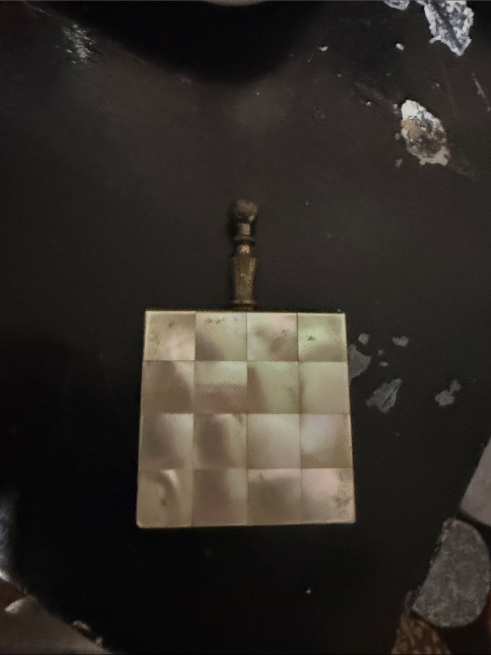 Vintage Mother-of-Pearl Checkered Hanging Accent - Cream and Iridescent